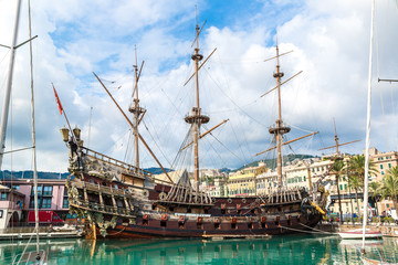 Old wooden ship in Genoa, Italy