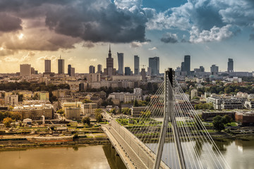 City of Warsaw skyline behind the bridge, Poland - obrazy, fototapety, plakaty
