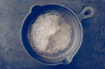 Old black pan top view