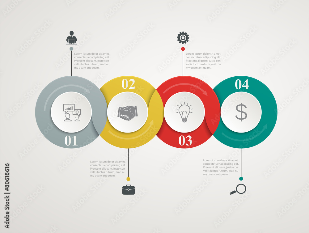 Poster abstract circles parts infographic with step by step structure.