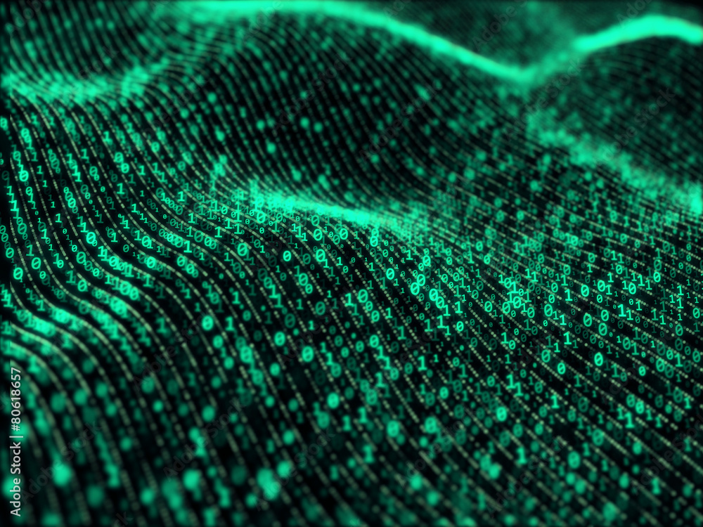Poster Waves of digital information - binary code