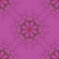 Round seamless floral ornament pattern. Vector.