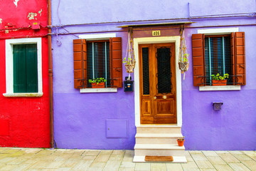 Colorful window of a house on the Venetian island of Burano