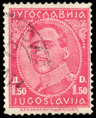 Stamp printed in Yugoslavia shows portrait king Alexander I