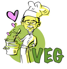 senior man vegetarian chef cook