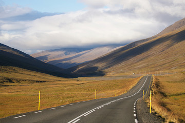Lonely road between mountains, Iceland