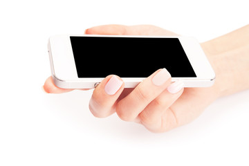 Hand holding White Smartphone