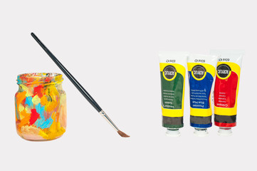 art supplies for school students, acrylic paint colors brush jar
