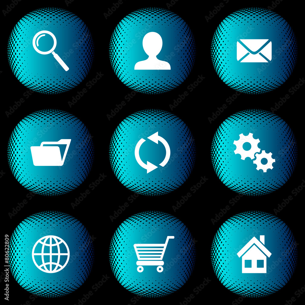 Poster halftone buttons with website icons