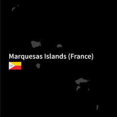 Detailed map of Marquesas Islands with flag on black background