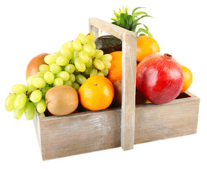 Assortment of fruits in box isolated on white
