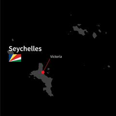 Detailed map of Seychelles and capital city Victoria with flag