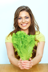 Portrait of young woman with diet food