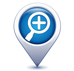 Obraz premium loupe en savoir plus sur marqueur géolocalisation bleu