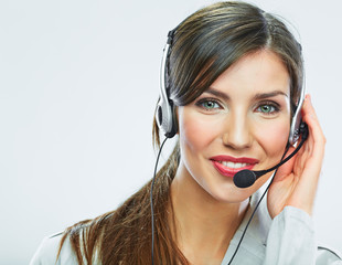 Customer support operator close up portrait.  call center smili