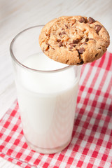 Chocolate cookie and glass of milk