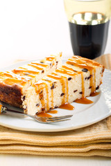 Slices of chocolate chip cheesecake