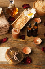 Spa still life on wooden table background