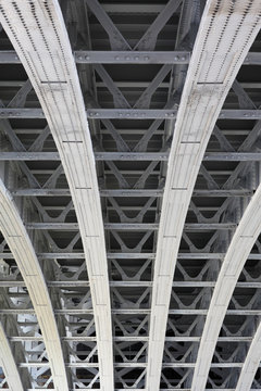 Urban, symmetrical metal construction pattern, bridge
