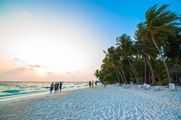 Sand beach and ocean wave, South Male Atoll. Maldives