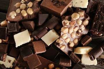 Set of chocolate with hazelnut, closeup