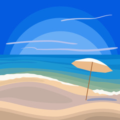 Fototapeta na wymiar Image with seashore and parasol in flat design