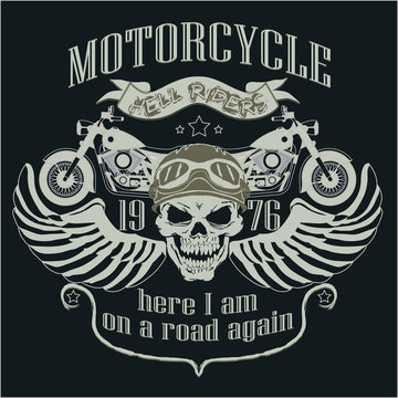 Motorcycle Design Template Logo. Skull rider - vector illustrati