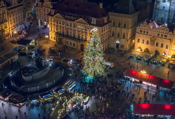 Naklejka premium Old Town (Staromestska) square, Prague, Czech Republic, December