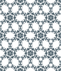 geometric abstract flowers monochrome seamless pattern.