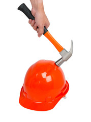 Hammer break on a construction worker's helmet