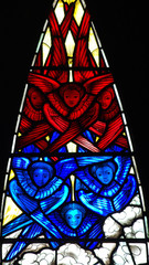 Red and Blue angels in stained glass