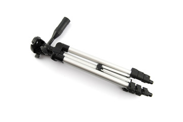 Camera tripod on white background.