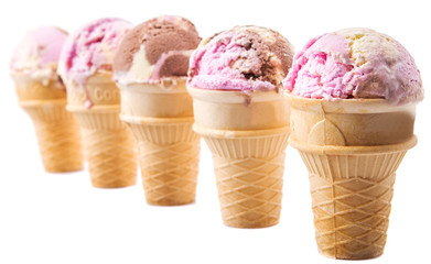 Mix flavored ice cream in cup ice cream cone 