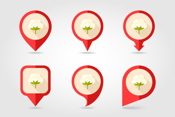 Cotton flat mapping pin icon with long shadow