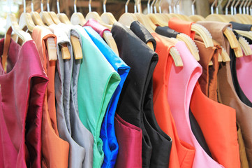 Thai silk clothes on hangers