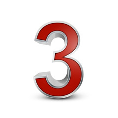3d red metallic number 3