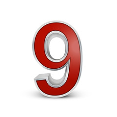 3d red metallic number 9