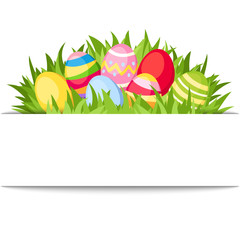 Banner with Easter colorful eggs and grass. Vector eps-10.