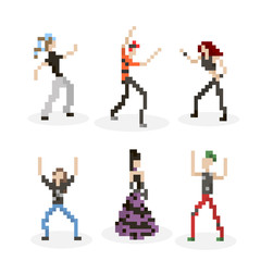 Pixel Art Dancing Subculture People Set