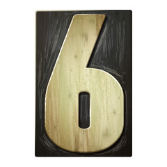 3d wood letterpress number 6