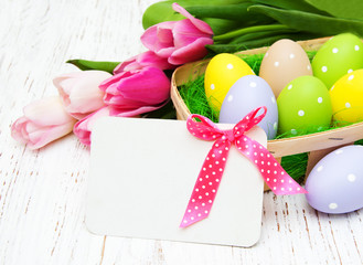 card with fresh flowers tulips