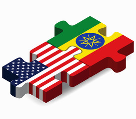 USA and Ethiopia Flags in puzzle