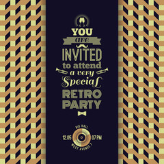 Invitation to retro party. Vintage retro geometric background.