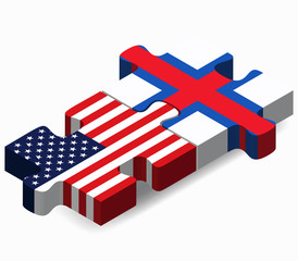 USA and Faroe Islands Flags in puzzle
