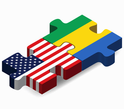 USA and Gabon Flags in puzzle