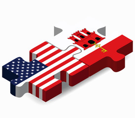 USA and Gibraltar Flags in puzzle