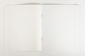 Open blank vintage exercise book isolated