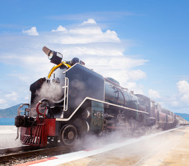 steam locomotive trains in railways station platform preparing t