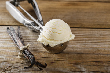 ball of vanilla ice cream in a spoon scoop - 80641447