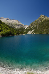 Mountainous artificial lake d'Oredon in the French Pyrenees